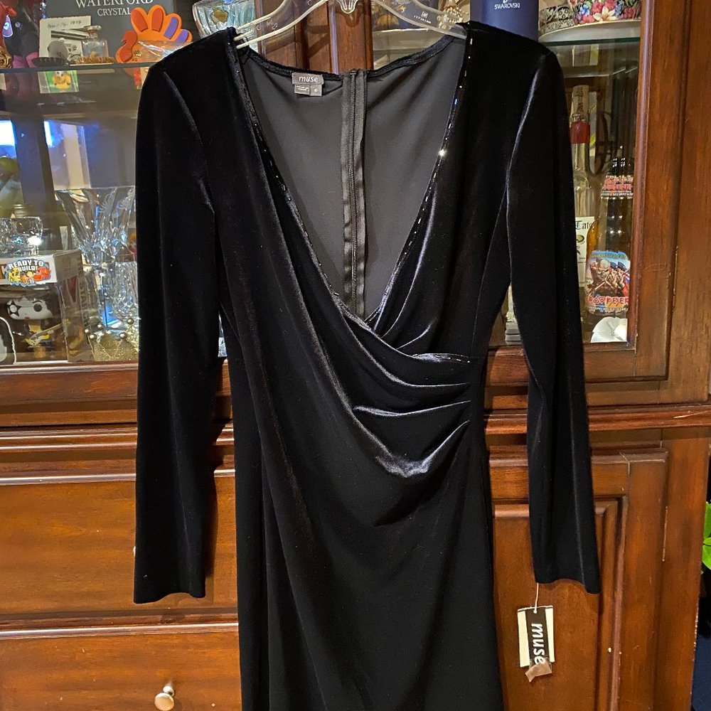 Muse Black Velvet Dress W/Beading - Picture 2 of 7